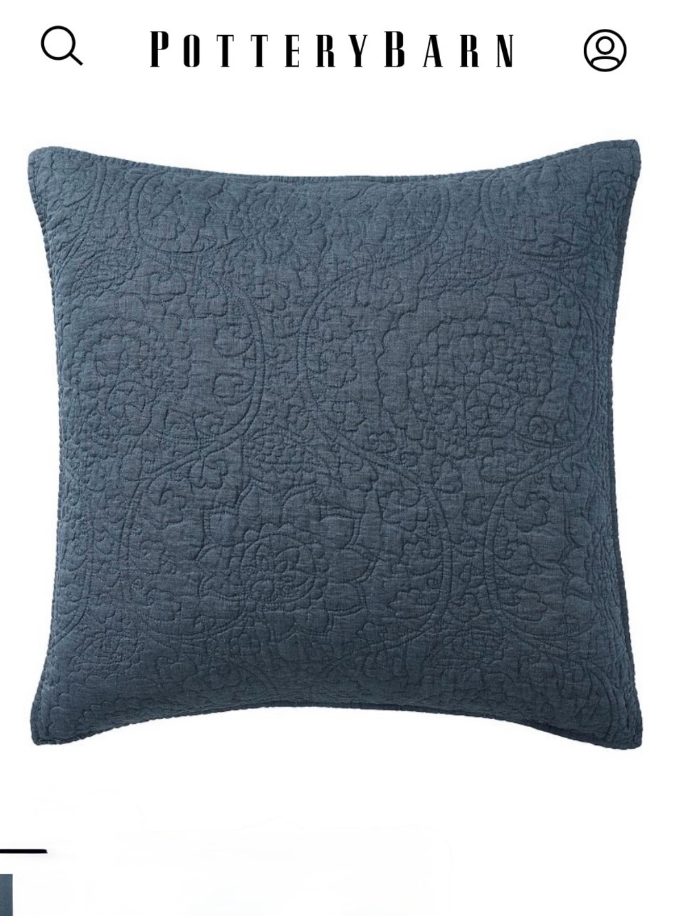 POTTERY BARN Belgian Flax Linen Floral Stitch Euro Quilted Sham in Denim